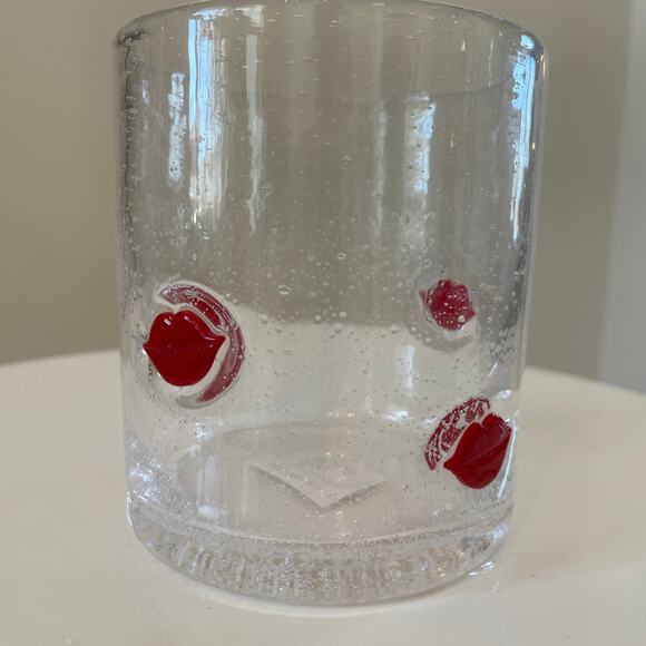 RED LIP Double Old Fashioned Glasses 14oz Set of 2 New - Picture 8 of 9